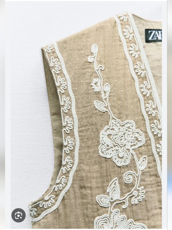 ZARA | floral embroidered waistcoat gilet vest cotton sz S - Picture 2 of 6